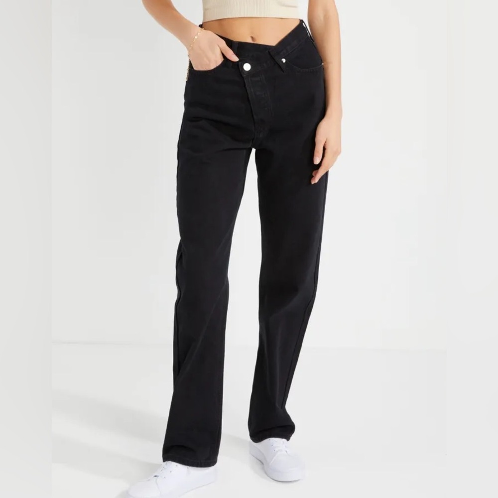 Rue21 Super High Rise Asymmetrical Waist Straight Leg Black Jeans